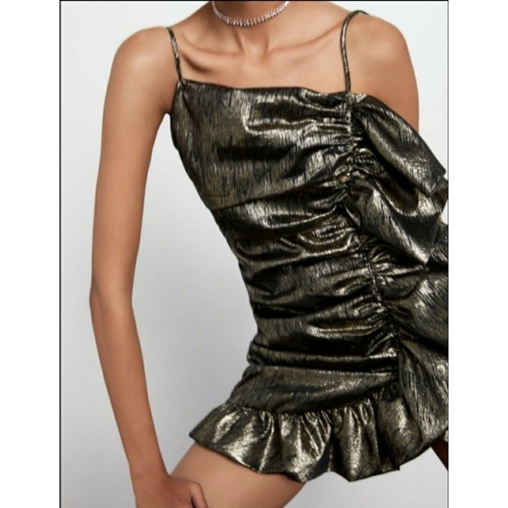 Zara Metallic Ruffled Mini Dress - Picture 5 of 14